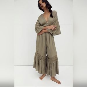 Free People endless summer Angela Lace Jumpsuit in Willow Olive size Medium